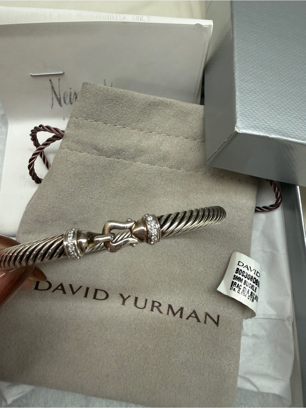 David Yurman 5mm Silver Cable Bracelet with Pavé Diamonds - medium